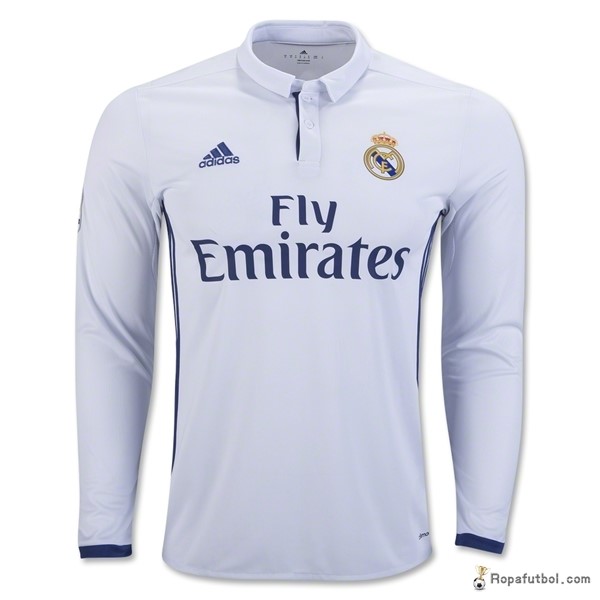Camiseta Real Madrid Replica Primera Ropa ML 2016/17 Blanco